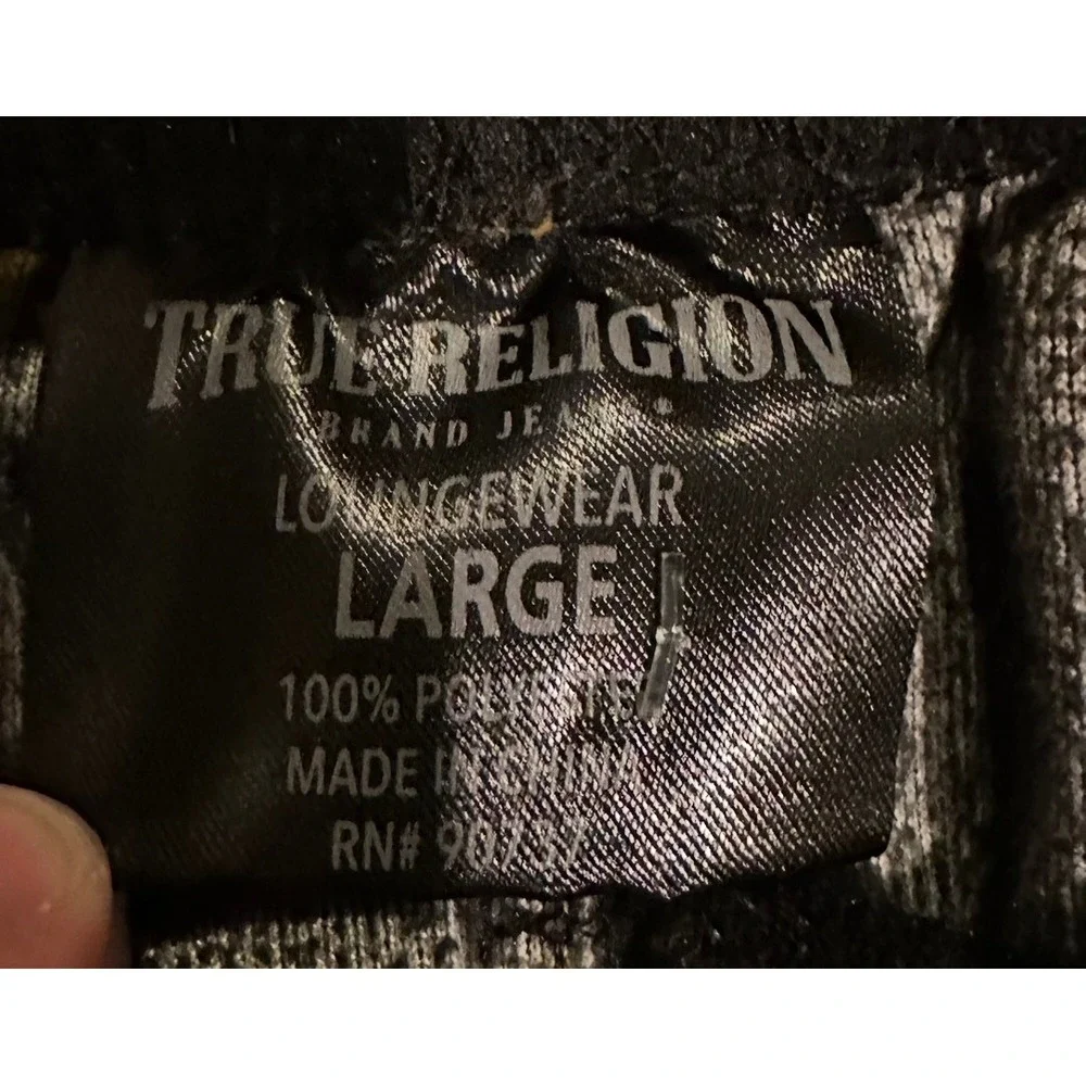 True‎ Religion Mens Fleece Lounge Pajama Pants Black Yellow Monogram Logo Large